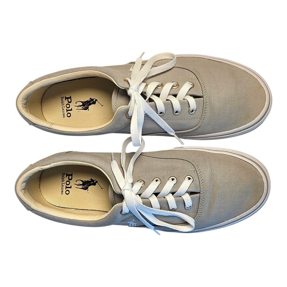 POLO RALPH LAUREN Men's 11 Keaton Shoes Sneakers Soft Gray Canvas Pony Logo - Picture 5 of 9